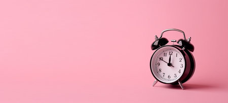 Alarm clock on pink background. Generative AI.の素材