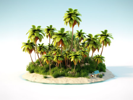 Tropical island with trees Travel summer holiday vacation idea concept, isolated on white background, image ai generateの素材