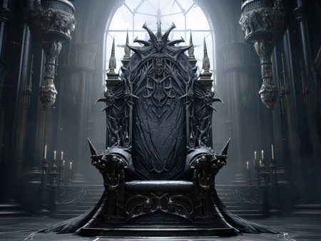 Decorated empty throne room. The black throne.の素材