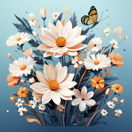 image of flowers on a blue backgroundの素材