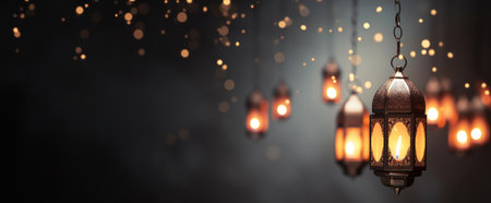 Beautiful lanterns for Ramadan. Banner for the Ramadan holiday.の素材