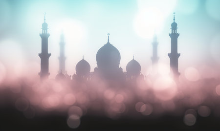 The blurred silhouette of the mosque. Background on Ramadan. the concept for Muslim holidaysの素材