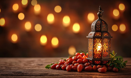 Lamp, dates Ramadan banner. Beautiful background for the text for the month of Ramadan.の素材