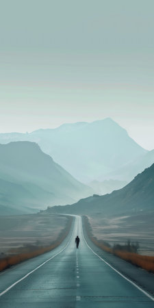 woman walking on the road in the mountains. 3d rendering.の素材