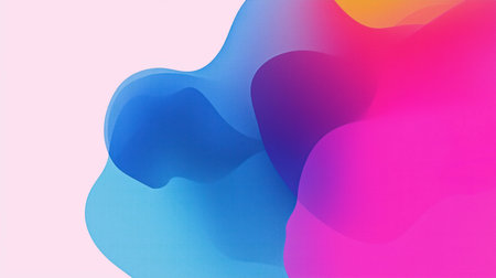 Smooth, flowing shapes create a vibrant and dynamic abstract background, blending blue, pink, and orange hues seamlesslyの写真素材