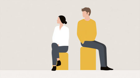 People display stiff workplace stance, Serene professional gathering with rigid posture observed, Quiet corporate meeting where attendees show signs of discomfort through stiff body languageの素材