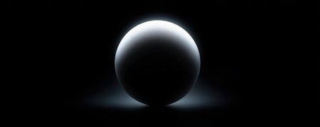 Textured sphere with shadows, Sculptural textured sphere on reflective surface, Detailed textured sphere resting on reflective floor with lightingの素材