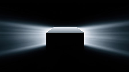 cryptic threedimensional object accentuated by sharp horizontal light strokes and glossy finishの素材