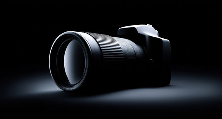 elegant studio display highlighting long lens camera suitable for wildlife and sports imageryの素材