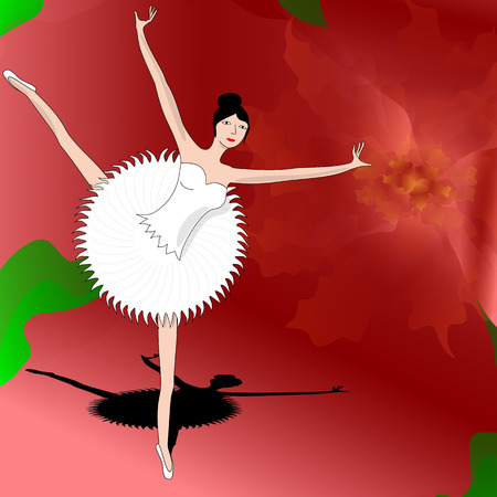 High ballerina dancer making pas on one foot inside a big flowerのイラスト素材