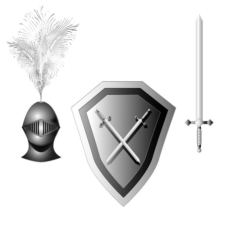 iron armor knight in three variants on a white background for your designのイラスト素材