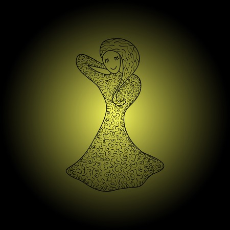 against the light is silhouette woman comprises a coiled patternのイラスト素材