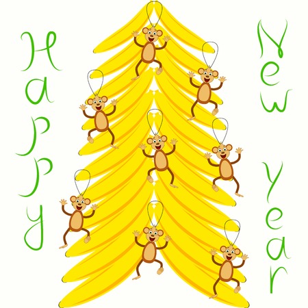 Funny banana tree with monkey toys for your designのイラスト素材
