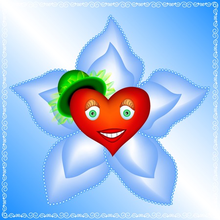 heart of a woman is in big blue flower with pearls. lovely heart of a woman in soft light blue petals of flowerのイラスト素材