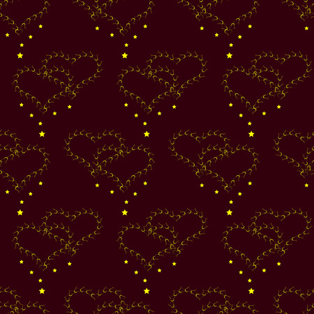 Seamless of gold hearts with little stars like pendant. seamless of two hearts with necklace of stars under themのイラスト素材