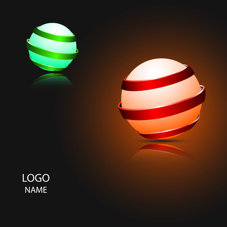 Logo banner of Metal ribbon around light sphere. shiny circles with ribbon of iron around them for your designのイラスト素材