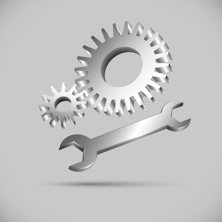 Two gears and wrench. iron mechanic tools for your designのイラスト素材