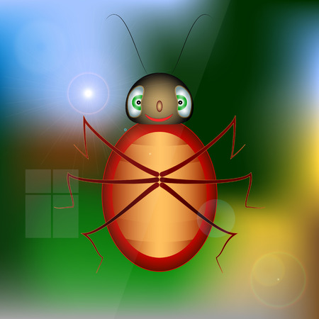 Ladybug on the window glass. insect crawling on glass and smiles.のイラスト素材