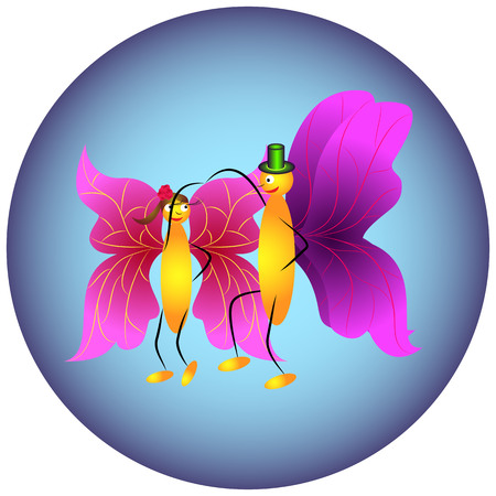 Two beautiful butterflies dancing. two insects men and women dancing dance for your design ....のイラスト素材