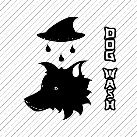 service center of dog wash. dog silhouette and shower faucet with a title dog washのイラスト素材