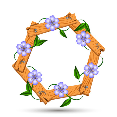 Wooden frame with light blue flowers. clematis twisted around a wooden frameのイラスト素材