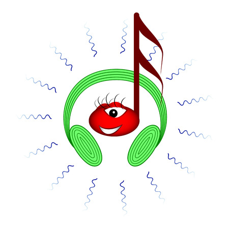 Note smiling with headphones and waves of music. from green headphones sounds music and note enjoy the musicのイラスト素材
