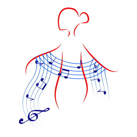 beautiful young woman with music shawl. symbol of melody or music for ladiesのイラスト素材