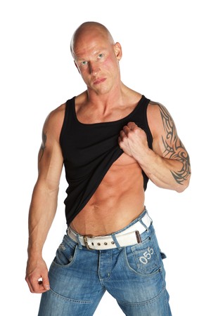 Fit Male Model on White Isolated Backgroundの写真素材