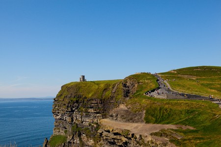 Cliffs of Moher with Blue Sky in County Clare, Irelandの写真素材