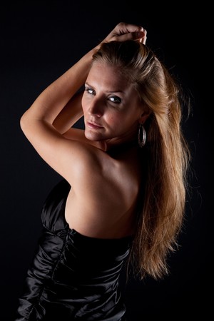 Sexy Female Model on Black Isolated Backgroundの写真素材