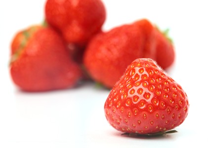 Fresh Red Strawberries on White Isolated Backgroundの写真素材