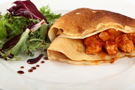 Delicious Pancakes Filled With Chicken, Pineapples And Cheeseの写真素材