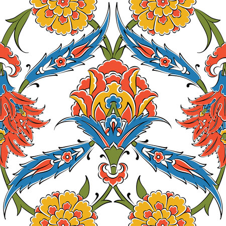 Seamless pattern with decorative flowers in oriental style. Vector illustration.のイラスト素材