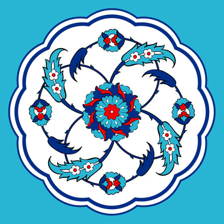 Oriental pattern with blue and red flowers. Vector illustration.のイラスト素材