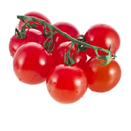 Ripe Fresh Cherry Tomatoes on Branch Isolated on White Backgroundの写真素材