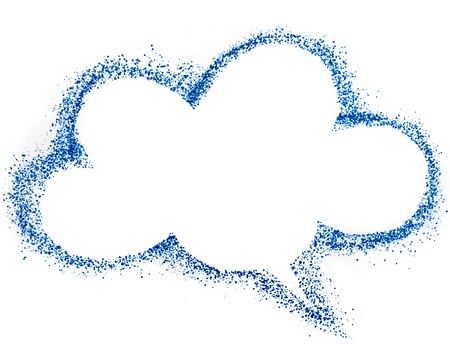 blank blue cloud speech bubble , drawing air color pen isolated on white background