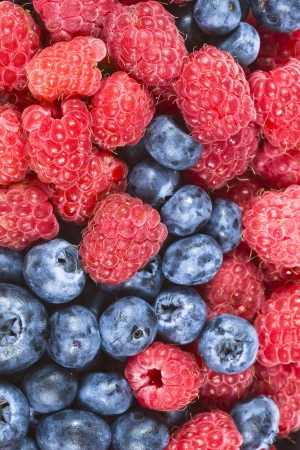 Raspberries and blueberriesの写真素材