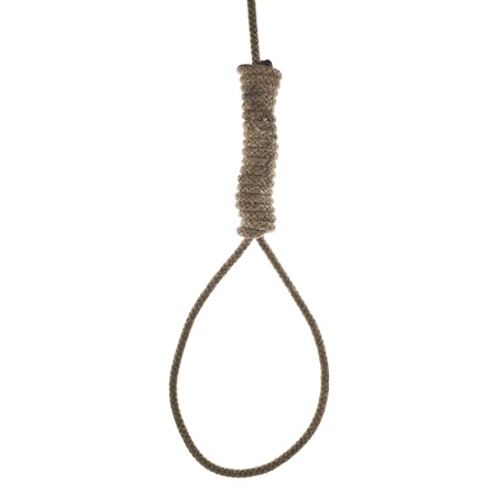 Hanging noose of rope isolated on white background