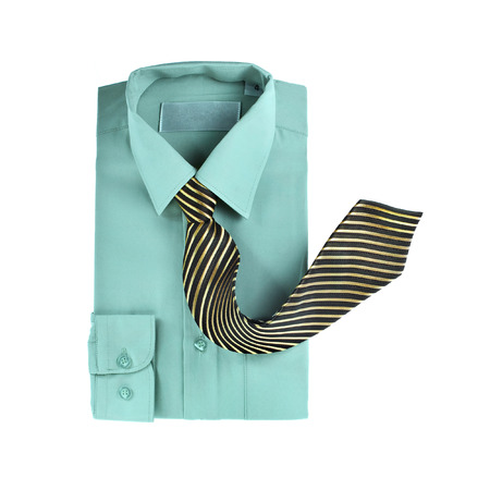Men s shirt and striped neck tie isolated on white backgroundの写真素材