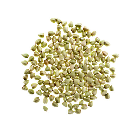 green buckwheat groats Isolated on white backgroundの写真素材