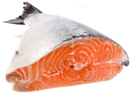 fresh salmon over white backgroundの写真素材