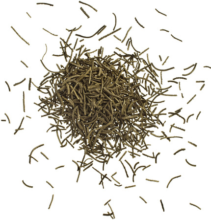 Japanese Green tea heap close up isolated on white backgroundの写真素材