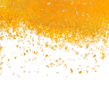 heap border of cornmeal maize flour surface isolated on white の写真素材