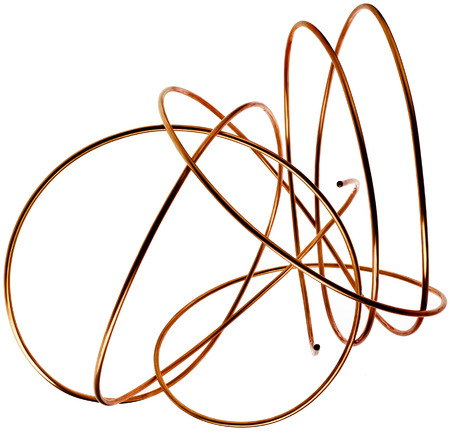 copper pipes isolated on white backgroundの写真素材