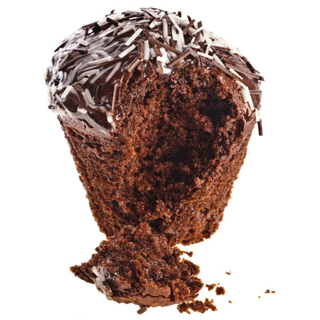 Chocolate Cupcake Muffin isolated over white backgroundの写真素材