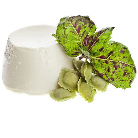 Ricotta Cheese with spinach isolated on white backgroundの写真素材
