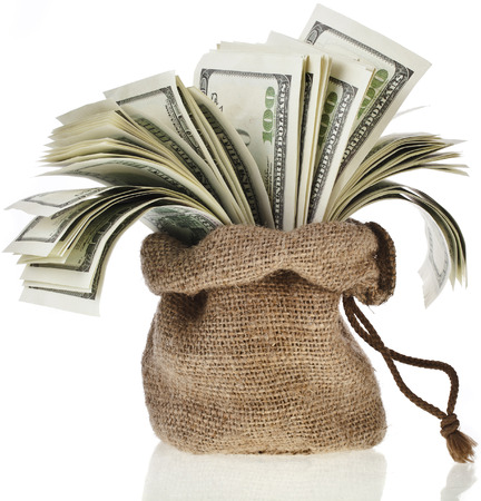 Money in the bag isolated on a white backgroundの写真素材
