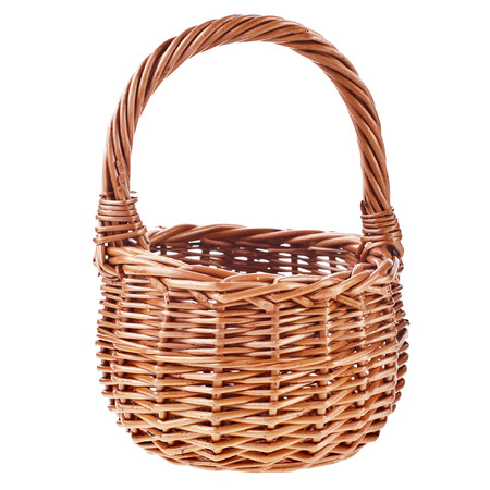 empty wicker basket isolated on white backgroundの写真素材
