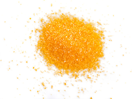 heap of cornmeal maize flour isolated on white backgroundの写真素材