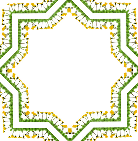 Border Frame Floral Abstract Pattern of dandelions taraxacum with copy space for text isolated on black backgroundの写真素材